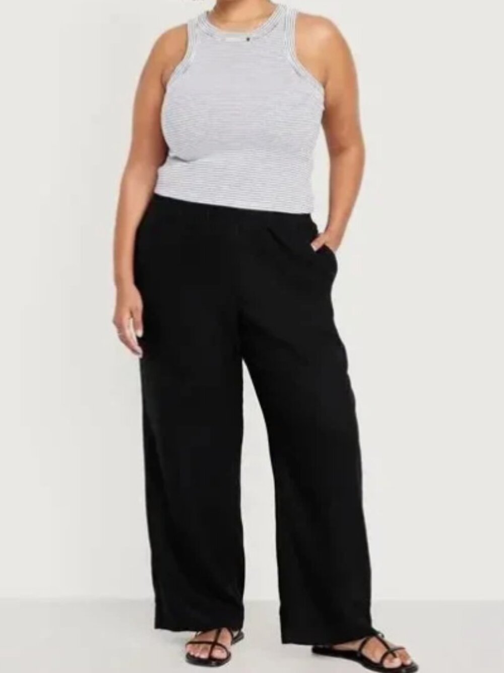 Old Navy Women's Black High Rise Linen-Blend Wide-Leg Pants XXL #683290 NWT